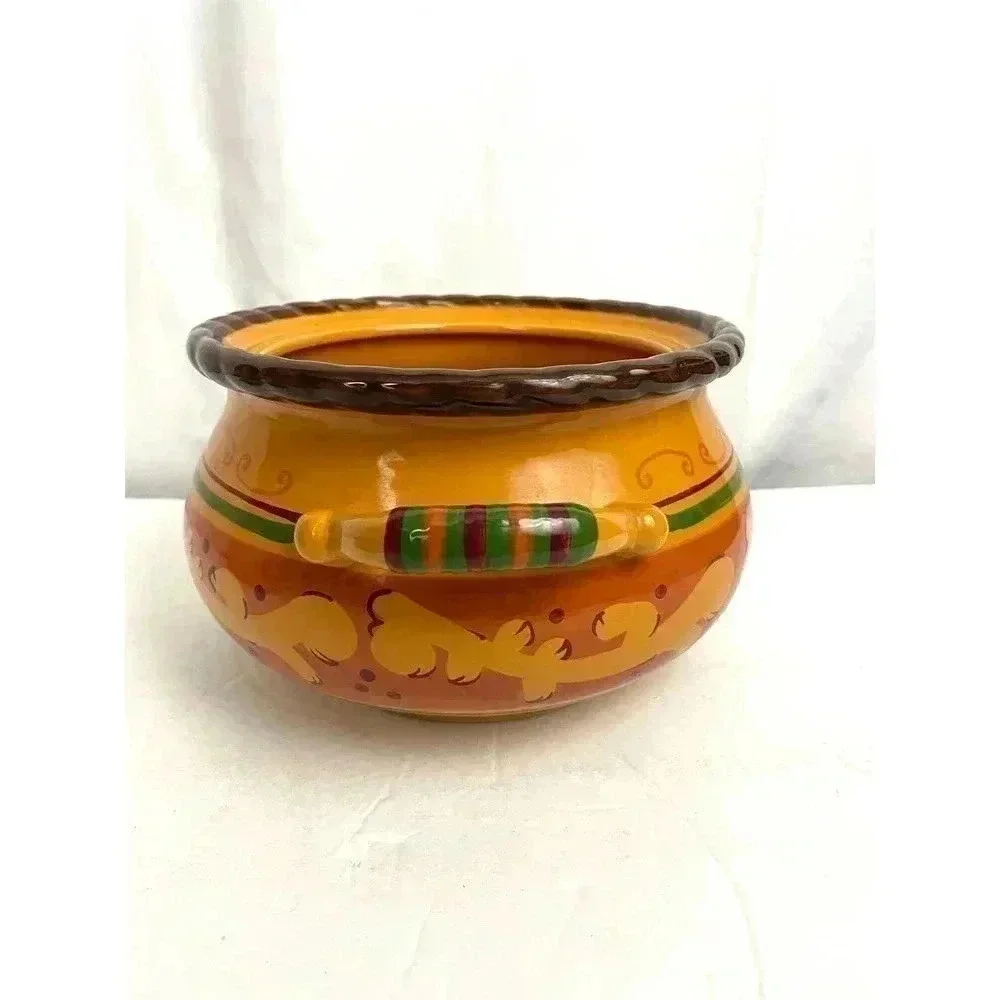 Stoneware Tuscan 3 Quart Bean Pot Casserole with Lid Microwave Oven‎ Safe